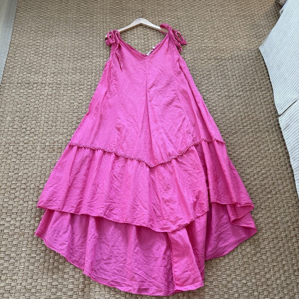 Cristina Vergani 100% Linen Women’s Sleeveless Pink High Low Maxi Dress Sz XL - Picture 7 of 11